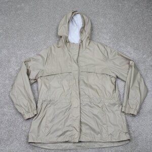 Athletech Jacket Womens XL Beige Full Zip Double Zipper Hooded Windbreaker Coat